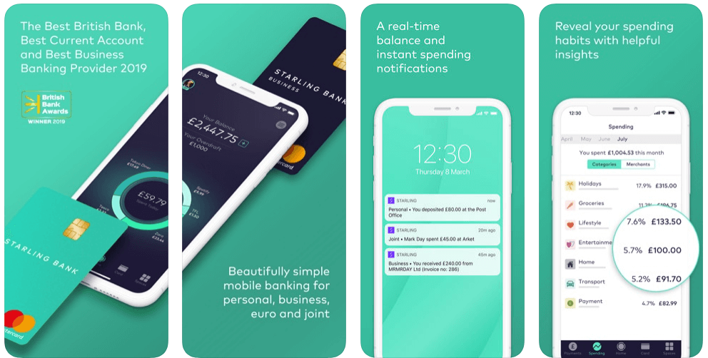 Starling bank app screenshots and examples