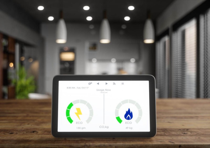 A smart meter on the worktop in a kitchen