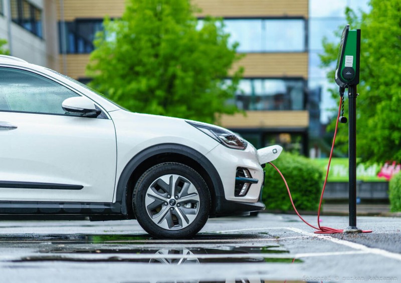 An electric car charging