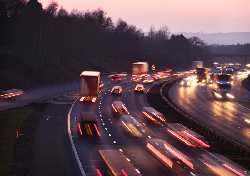 Cars on motorway at dusk
