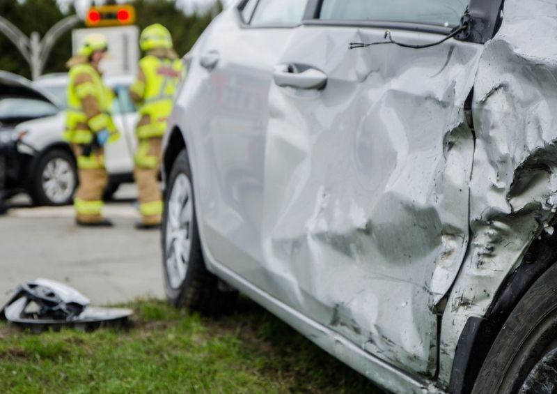 Close up of a damaged car after accident