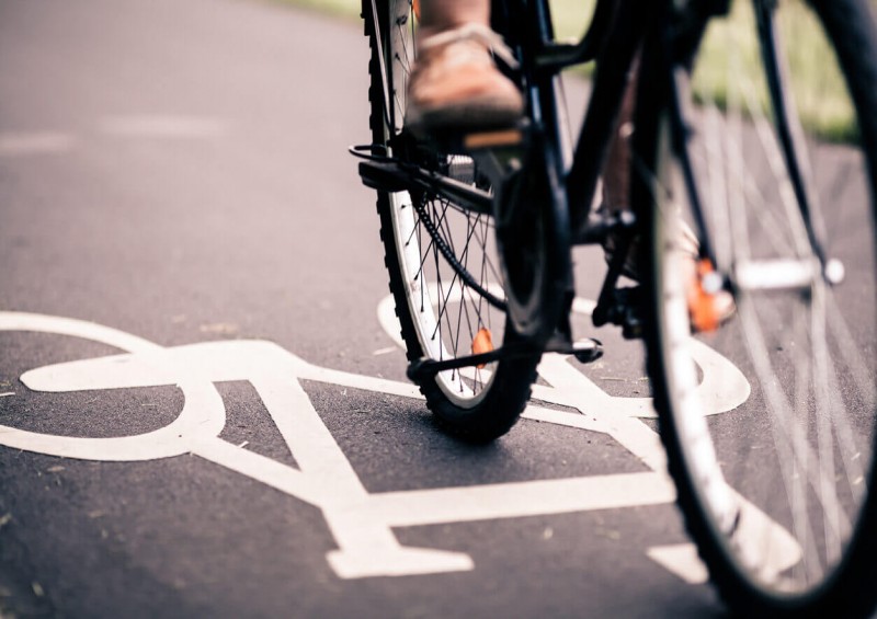 Close up of bicycle on cycle lane