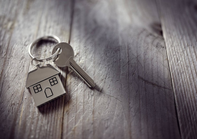 Close up of house keyring on home key