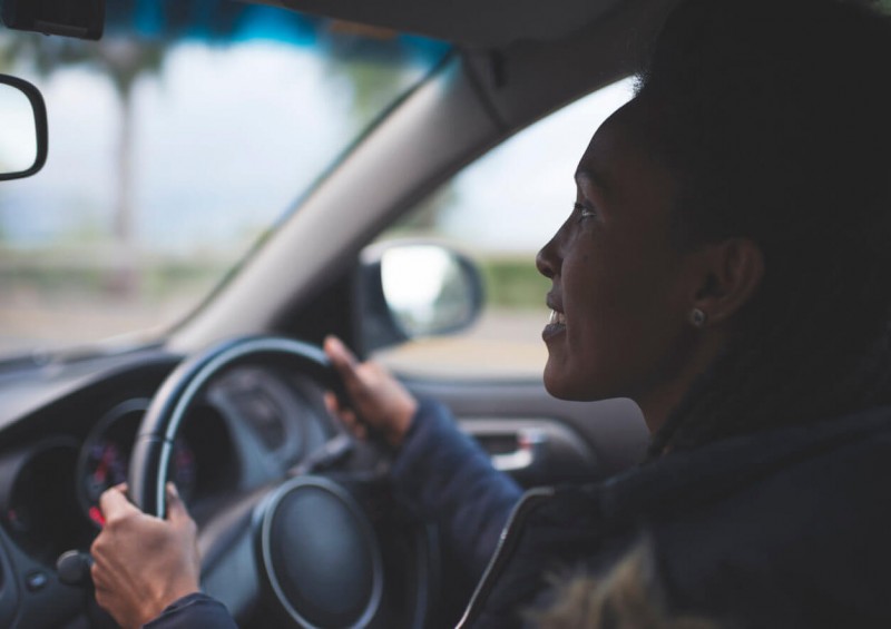 Closeup of woman driving her car
