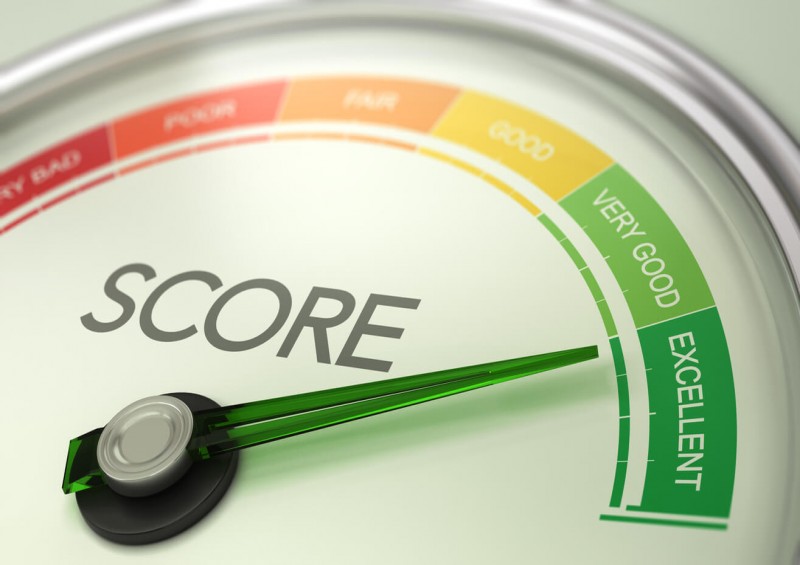 Credit score guage pointing to excellent