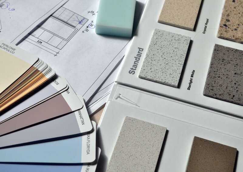 House renovation plans and colour swatches