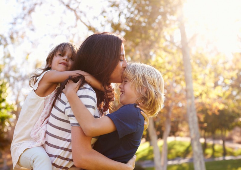 mum with daughter and son in the park
