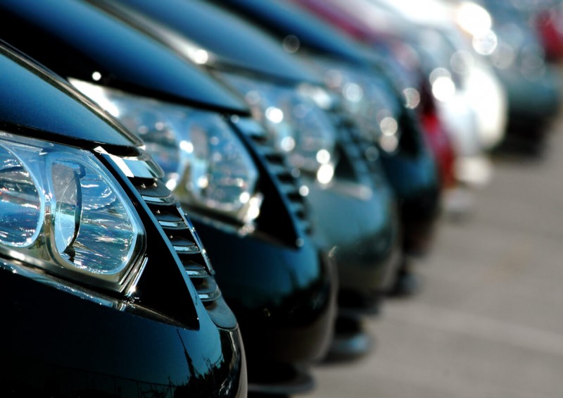 New cars in a row in forecourt