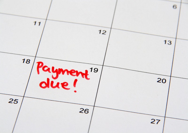 Payment due written on calendar