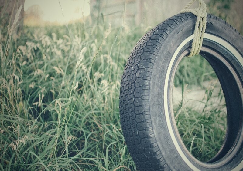 tyre with green grass background
