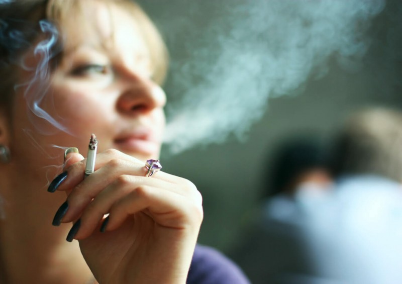 Woman smoking cigarette